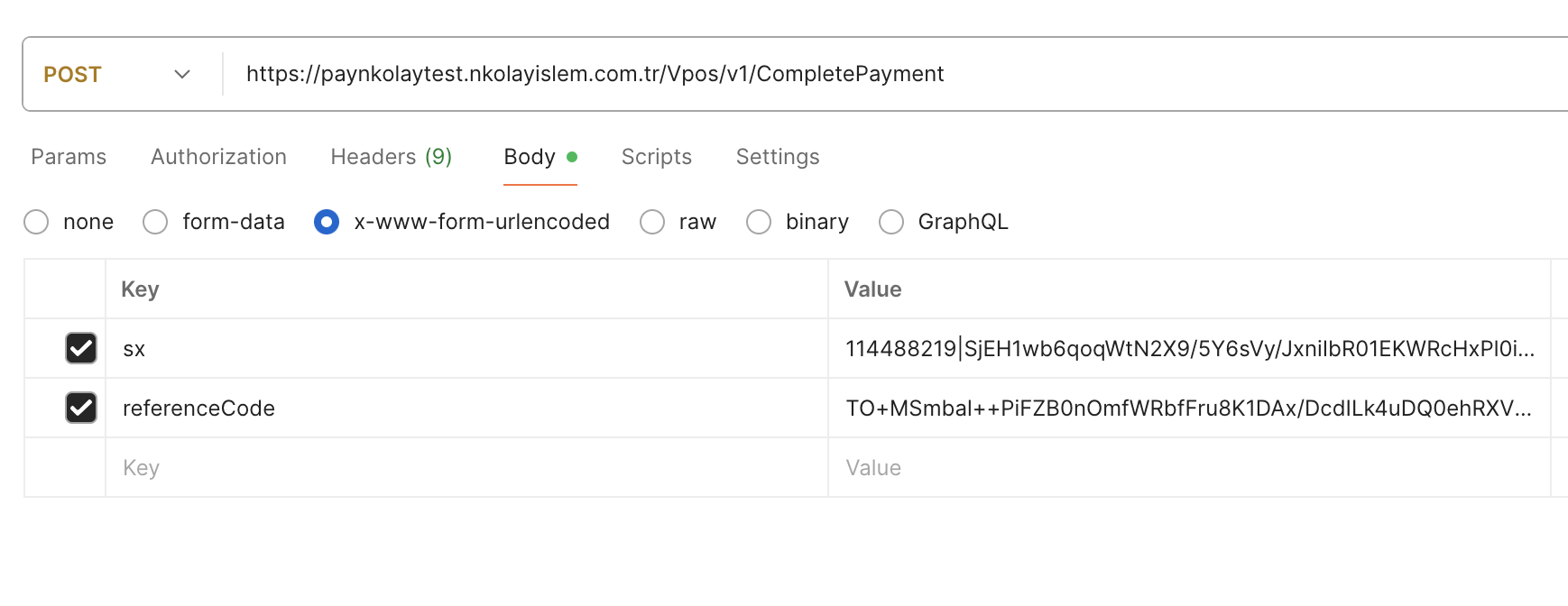 Ödeme Tamamlama Servisi İsteği